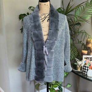 Chic Gray Fur-Trimmed Women's Cardigan